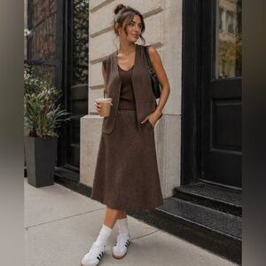 Vintage set by Conviction Sport Brown Women's A-Line Knit Skirt and Cardigan